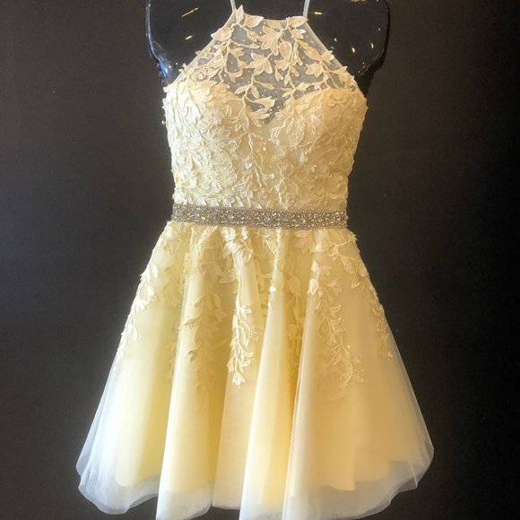 light yellow short prom dresses Cute Yellow Lace Short Prom Homecoming Dresses, Yellow Lace Formal Gra Eip Collection